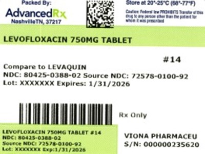 Levofloxacin 750mg #14 (Levofloxacin 750mg 80425 0388 02)